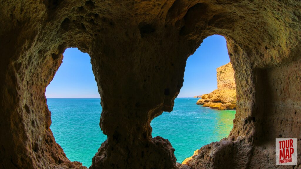 Scenic day trip to Algarve with Tour Map Portugal, visiting Benagil Cave, Carvoeiro, and Lagos.