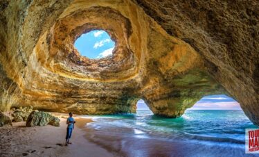Scenic day trip to Algarve with Tour Map Portugal, visiting Benagil Cave, Carvoeiro, and Lagos.