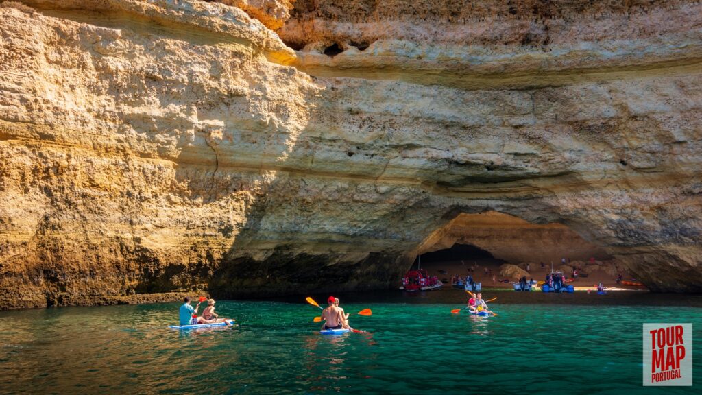 Scenic day trip to Algarve with Tour Map Portugal, visiting Benagil Cave, Carvoeiro, and Lagos.