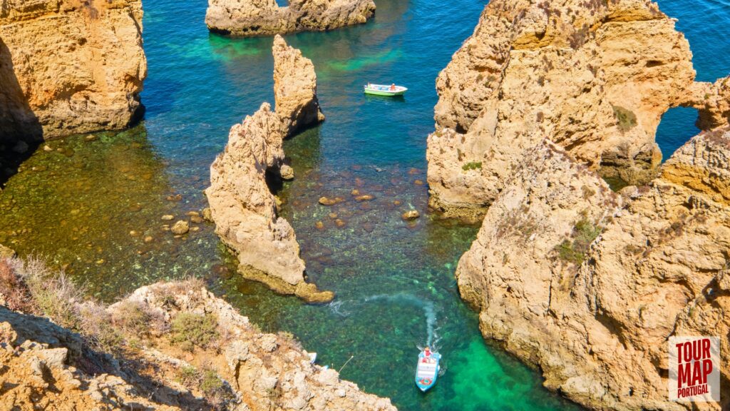 Scenic day trip to Algarve with Tour Map Portugal, visiting Benagil Cave, Carvoeiro, and Lagos.