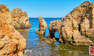 Scenic day trip to Algarve with Tour Map Portugal, visiting Benagil Cave, Carvoeiro, and Lagos.