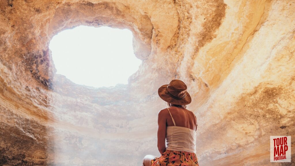 Scenic day trip to Algarve with Tour Map Portugal, visiting Benagil Cave, Carvoeiro, and Lagos.