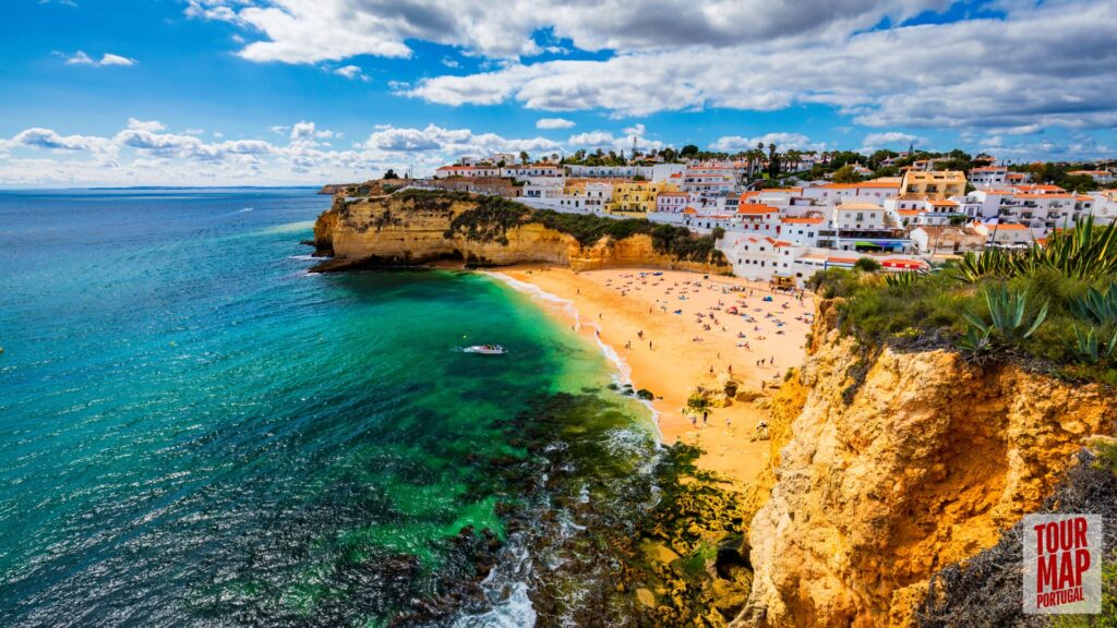 Scenic day trip to Algarve with Tour Map Portugal, visiting Benagil Cave, Carvoeiro, and Lagos.