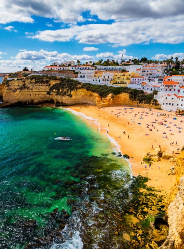 Scenic day trip to Algarve with Tour Map Portugal, visiting Benagil Cave, Carvoeiro, and Lagos.