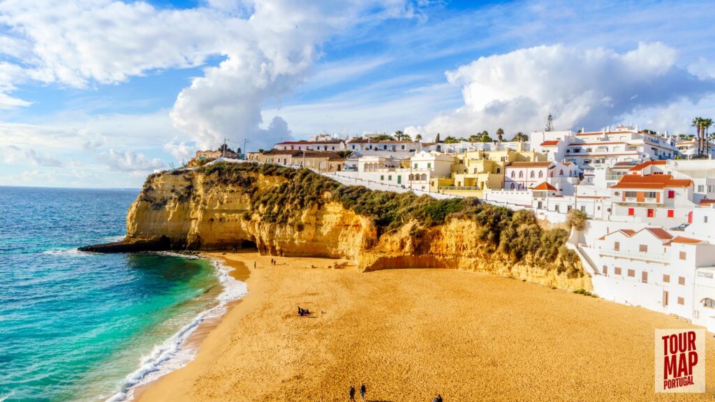 Scenic day trip to Algarve with Tour Map Portugal, visiting Benagil Cave, Carvoeiro, and Lagos.