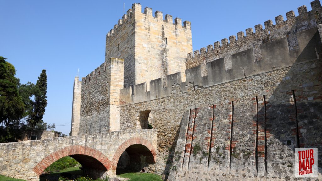 Historic hilltop castle, Castelo de São Jorge, overlooking Lisbon with Tour Map Portugal