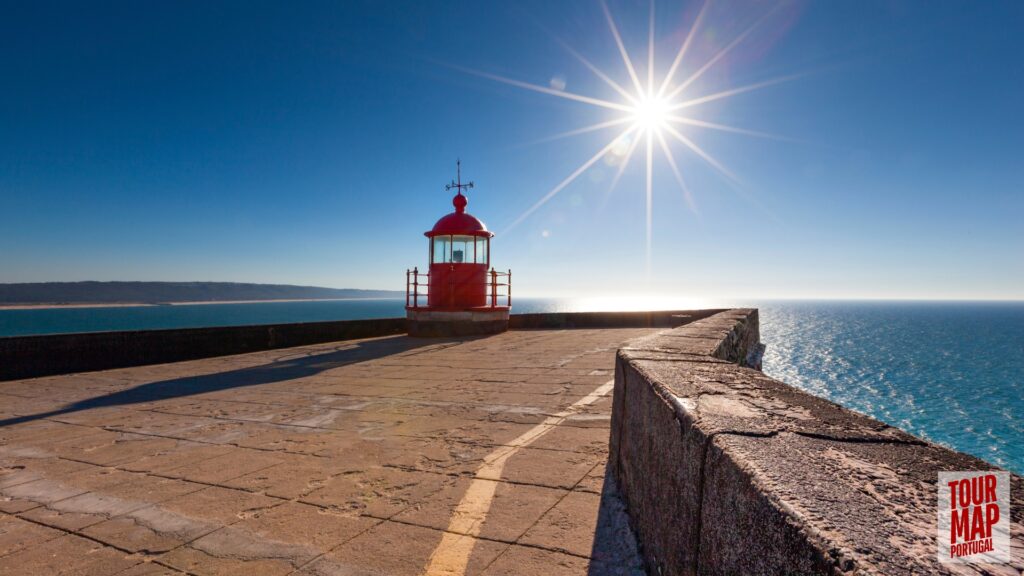 Coastal town of Nazaré, Portugal, known for giant waves and beach views with Tour Map Portugal.