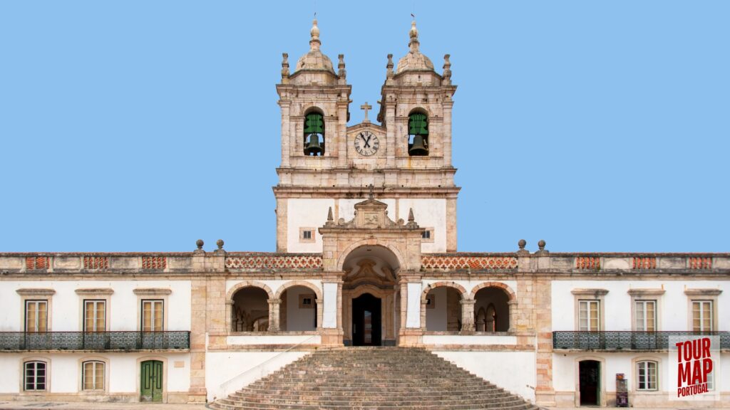 Coastal town of Nazaré, Portugal, known for giant waves and beach views with Tour Map Portugal.