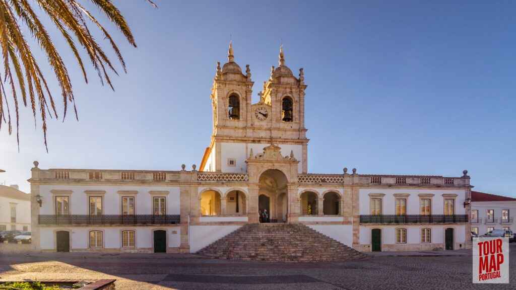 Coastal town of Nazaré, Portugal, known for giant waves and beach views with Tour Map Portugal.