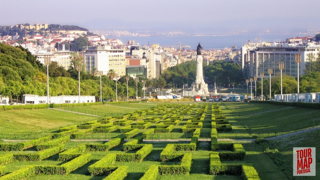 Scenic view of Parque Eduardo VII in Lisbon with Tour Map Portugal