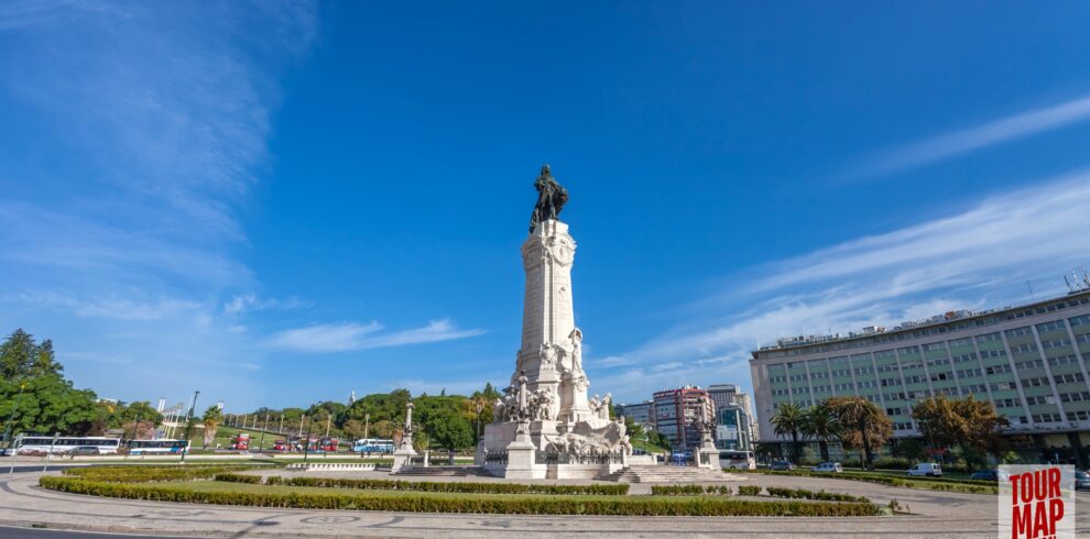 Scenic view of Parque Eduardo VII in Lisbon with Tour Map Portugal